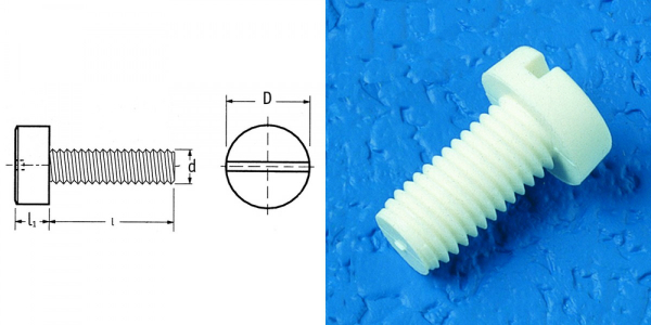 Zylinderschraube DIN 84 aus PTFE mit Schlitz