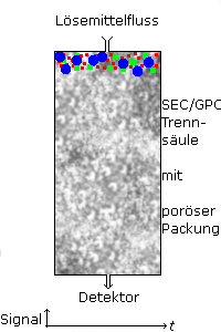 Schematische Darstellung des Trennmechanismuns bei der Größenausschlußchromatographie