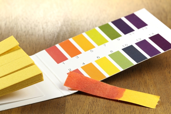 pH-Wert Teststreifen mit roter Verfärbung pH Wert Teststreifen mit roter Verfaerbung
