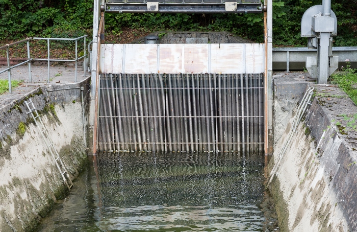 Mit Hilfe von engmaschigen Gittern werden Pflanzenteile, Fische und andere Festkörper zurückgehalten Mit Hilfe von engmaschigen Gittern werden Pflanzenteile, Fische und andere Festkoerper zurueckgehalten