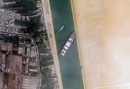 Das Containerschiff "Ever Given" blockiert den Suezkanal (März 2021)