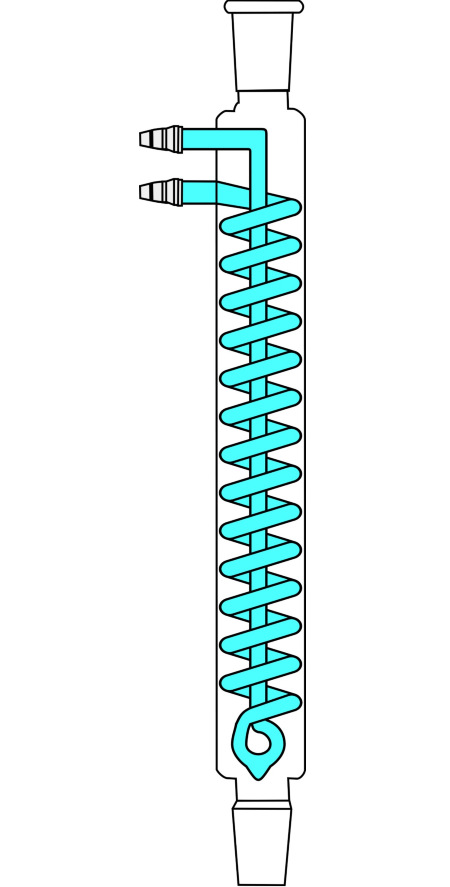 Schematischer Aufbau eines Dimroth-Rückflusskühlers Schematischer Aufbau eines Dimroth-Rückflusskühlers
