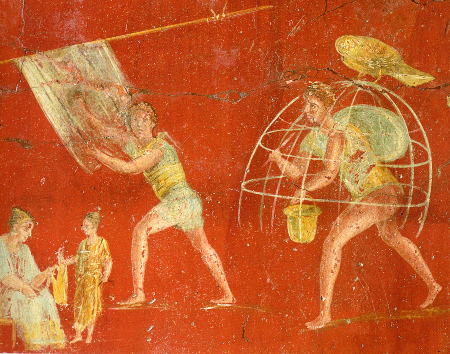 Römisches Fresko aus der Fullonica (Walkerei): Tuchwalker waren Handwerker, die seit der Antike Wäschereinigung betrieben