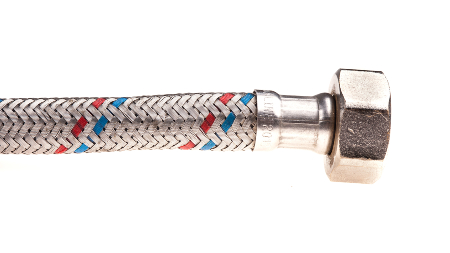 Schlauch mit Edelstahldraht-Ummantelung und Pressfitting Schlauch mit Edelstahldraht-Ummantelung und Pressfitting