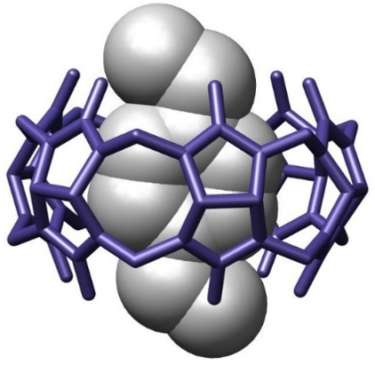 Abbildung 4: Käfigverbindung Cucurbituril mit schaltbarer Adsorption und Desorption. Abbildung 4: Käfigverbindung Cucurbituril mit schaltbarer Adsorption und Desorption.