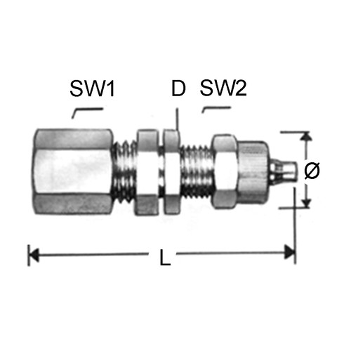 Straight Connector (reducing) made of Brass - Bulkhead