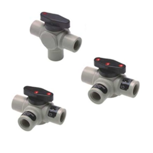 Mehrweg-Kugelhahn aus PP, PVDF oder PFA - gespritzt Mehrweg-Kugelhahn aus PP, PVDF oder PFA - gespritzt