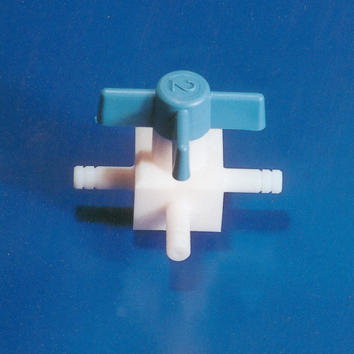 Three-Way Cock made of PTFE with Hose Nozzles