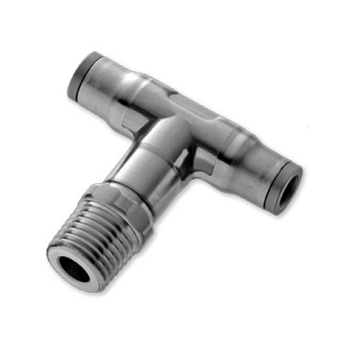 T-Shaped Plug-In Connector made of Stainless Steel with male Thread - symmetrical
