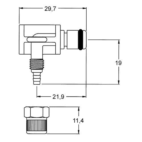 POM-Winkel-Schnellverschluss-Stecker, NW 3,2 mm